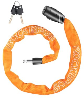 ROCKBROS Fahrradschloss Kettenschloss, 95 cm, 6 mm, Orange | Schlüssel, Stahllegierung, Textilschutz, Leicht, Robust, für Citybike, E-Bike, MTB, Kinderfahrrad