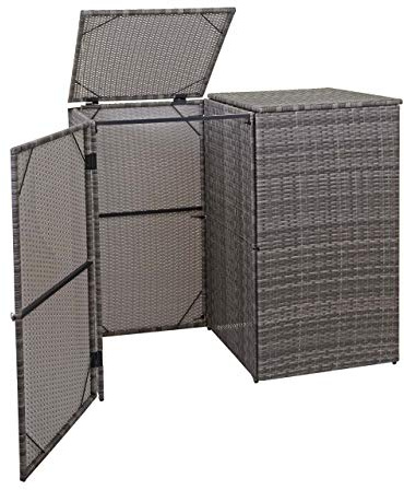 PROREGAL 2er-Mülltonnenverkleidung, HxBxT 176x130x131 cm, Poly-Rattan 2x120l, Grau, Mülltonnenbox Mülltonnenabdeckung