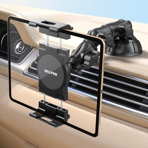 OHLPRO Soporte para tablet para coche, iPad para coche, parabrisas y salpicadero, soporte de ventosa para iPad para camión 360°, soporte para tablet para auto para todos los desviadores de 5 a 13