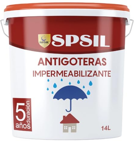 SPSIL Pintura Impermeabilizante Antigoteras Teja Naranja 14 L - Pintura Epoxica para Suelos y Antihumedad para Interiores - Ideal para Terrazas, Azoteas, Fachadas
