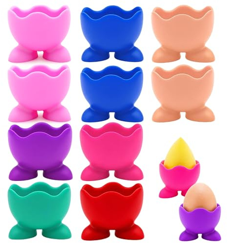10PCS Egg Cups Multipurpose Egg Holder Waterproof Eggs Cups Kids Colourful Boiled Eggs Stands for Kitchen Breakfast Table Setting Silicone Drying and Storage Bracket Gift for Home Cooks Parents