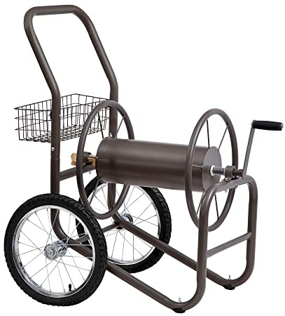 Liberty Garden 880 Industrial 2-Wheel Pneumatic Tire, 300 -feet Garden Hose Reel Cart, Bronze, Brass