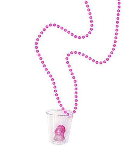 NET TOYS Willy Shot Glas Schnapsglas an Kette pink Becher mit Perlenkette Junggesellenabschied Trinkbecher Sexy JGA Scherzartikel Fun Party Gadget
