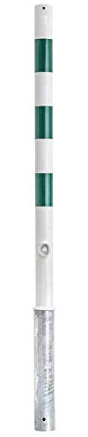UvV Absperrpfosten Stahlrohr ø 60x2,5mm Feuerverzinkt, Weiß, Dreikantverschluss 3 grüne Folien reflektierend