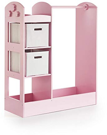 Guidecraft See and Store Dress-up Center – Pink: Pretend Play Costume Storage Wardrobe for Kids with Mirror & Shelves, Armoire with Bottom Tray, Toddlers Room Furniture