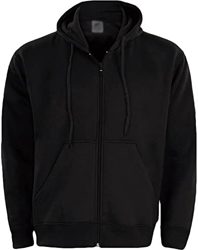 True Face Mens Hoodie Zip Up Classic Hooded Top Plain Ribbed Cuff Long Sleeve Sweatshirt 032 Hody Black Small