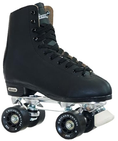 CHICAGO Skates Herren Rollschuhe aus hochwertigem Leder, gefüttert, klassisch, schwarz, Größe 44