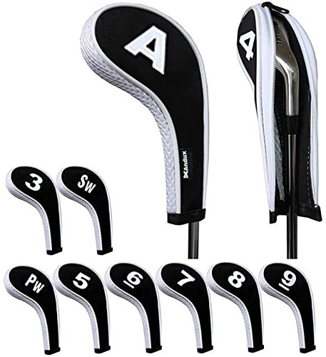 Andux Number Print Golf Iron Club Head Covers Zipper Long Neck 10pcs/set Black/white