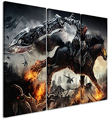 Leinwandbild 3 teilig Darksiders_War_Rides_3x90x40cm (Gesamt 120x90cm) _Ausführung schöner Kunstdruck auf echter Leinwand als Wandbild auf Keilrahmen