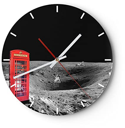 Modern Wanduhr Telefon London Mond Astronaut 40x40cm Rund Groß Wand Uhr Glas Analog Zimmeruhren Küche Büro Wohnzimmer Glasuhr Wall Clock Dekoration Design Wanddekoration Küchenuhr C3AR40x40-3181