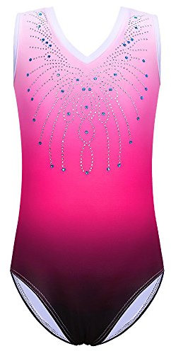 ZNYUNE Mädchen Farbverlauf Gymnastikanzug Ärmellos Kinder Gymnastik Trikot Klassisch 180 PinkRose 12A