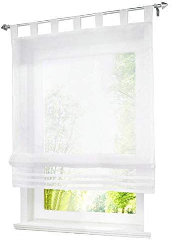 1 Stück Raffrollo mit Schlaufen Design Rollos Voile Transparent Vorhang (BxH 120x155cm, Weiß)