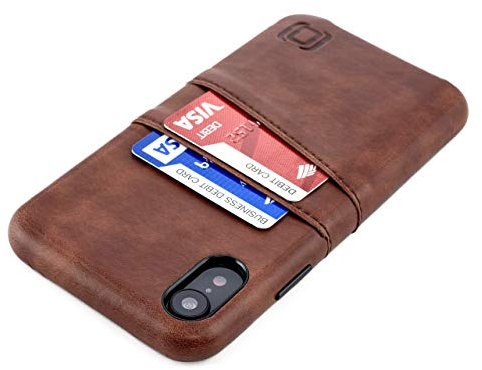 Dockem Wallet Case for iPhone XR: Built-in Metal Plate for Magnetic Mounting & 2 Credit Card Holder Slots (6.1 Exec M2, Synthetic Leather, Brown)