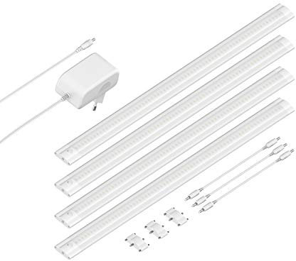 ledscom.de LED Unterbau-Leuchte SIRIS weiß matt, flach, je 50cm, je 531lm, warm-weiß, 4er Set