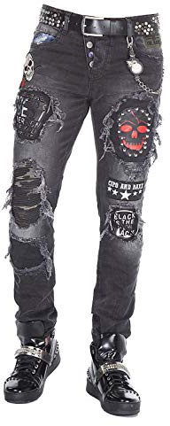 Cipo & Baxx Herren Jeanshose | Verschiedene Fits | Destroyed & Used Look mit Nieten, Kunstleder & Print | Modern Biker Style
