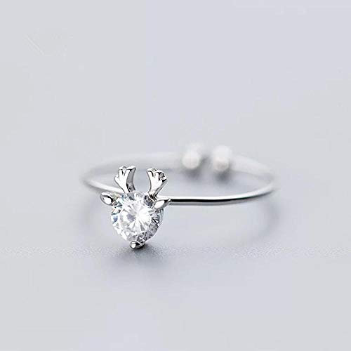PRAK Damen 925 Sterling Silber Luxus Ringe,Silber Ringe Hirsch Geweih Zircon Ring Öffnen Verstellbare Ringe Für Frauen, Einfachen Stil Chistmas Geschenk Top Qualität