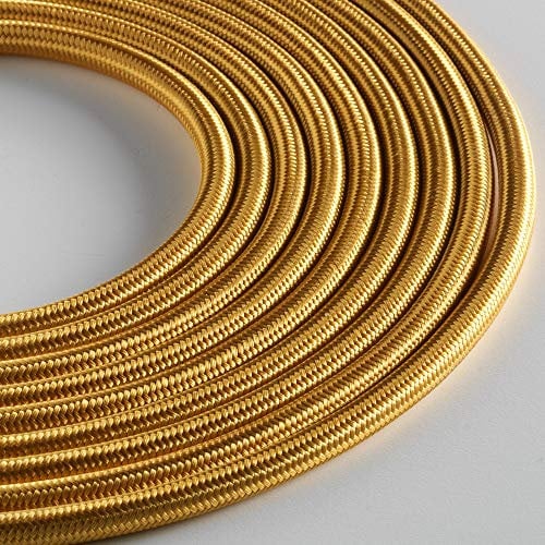 Klartext - Cavo tessile tondo LUMIÈRE per illuminazione, 3x0,75mm, Oro, 3mt.|Attenzione: cavo terra incluso! Massima sicurezza anti scossa!