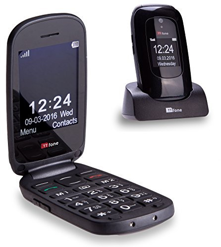 TTfone Lunar TT750 Big Button Simple Easy Clamshell Flip Mobile Phone Pay As You Go (EE with £20 Credit, Black)