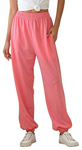 Minetom Été Mince Pantalon de Jogging Femmes Pantalons de Survêtement Long pour Running Fitness Training Élastique Taille Haute Pants avec Poche C Rose Large