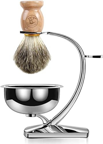 ERAVOR Luxus-Rasierset, 3-in-1-Rasierpinsel, langlebiger Rasierpinselständer und Edelstahl-Seifenschale mit Seife, Geschenke für Herren, Vater, Ehemann