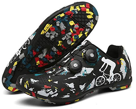 RHSMQ Zapatillas De Ciclismo para Hombre, Al Aire Libre SPD MTB Deportes Autobloqueo Bicicleta De Carretera Zapatos Deportivos Carreras Zapatos De Bicicleta para Mujer Férula Plana Montaña(42, Black)