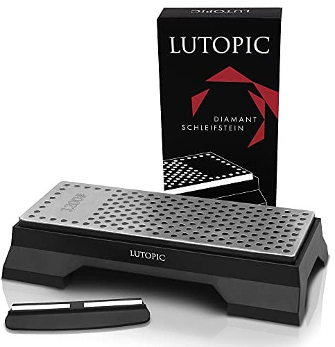 LUTOPIC Diamond Sharpening Stone PRO 600/1200 with Angle aid Knife Sharpener, Black, Knife Sharpener, Whetstone Set, Grind | Sharpen Knives Now