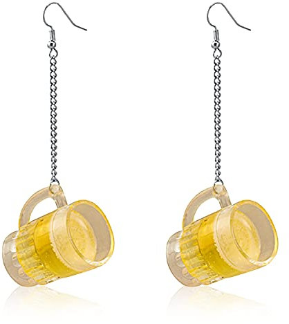 WUWEIJIAJIA Cute Creative Long Chain Simulation Beer Mug Dangle Drop Earrings Handmade Lightweight Funny Food Earrings for Women Girls Statement Jewelry Gifts