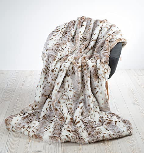 JotCo Felldecke oder Fellkissen aus kuschligem Fellimitat Schneeleopard (Fellimitatdecke 170x220cm)