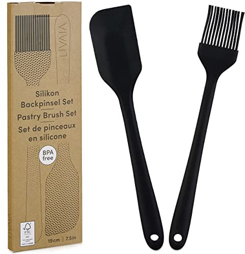 Juego de cocina de silicona: Juego de 2 piezas de 19 cm de pincel y lengua de cocina - espátula y cepillo para reposteria - utensilios de cocina LIVAIA