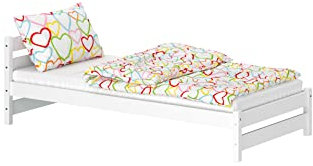 WNM Group Kinderbett für Mädchen und Jungen Nadia - Jugenbett aus Massivholz - Hohe Qualität Bett 180x80 cm - Weiß