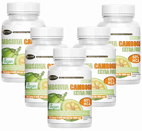 Hyper Garcinia Cambogia Extra Forte 1000 MG, 5 Flaconi da 60 Compresse | 60% HCA, Vegan, Integratore Alimentare, Prodotto in Italia