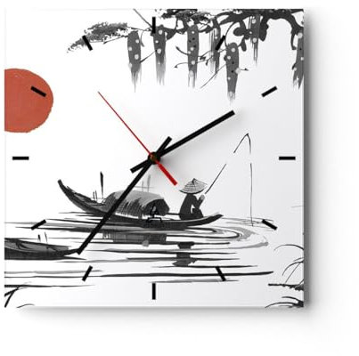 Modern Wanduhr China Angler Zeichnen 40x40cm Quadrat Groß Wand Uhr Glas Analog Zimmeruhren Küche Büro Wohnzimmer Glasuhr Wall Clock Dekoration Design Wanddekoration Küchenuhr C3AC40x40-4340