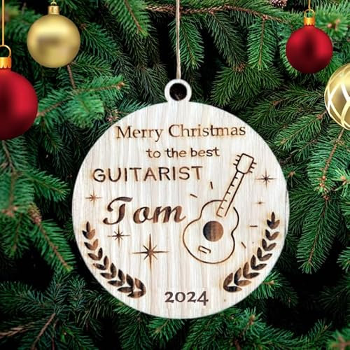 Personalisierte Beste Gitarristen Weihnachtsbaum Dekoration Hobby Gitarristen Gitarre Holz Baum Ornament Gravur Name Weihnachtskugel Geschenkkarte Einsatz für Familie und Freunde