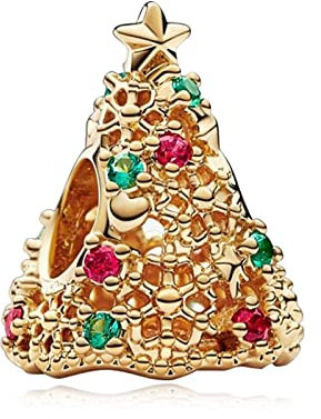 Annmors 925 Sterling Silver Festival Charm Glitter Christmas Tree Charm for European Xmas Bracelets & Necklace Anniversary Christmas Gifts for Family/Lover/Friends/Children
