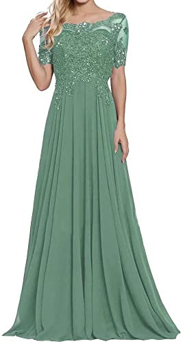 Damen Lange Mutter Der Braut Kleider Chiffon Perlen Spitzenkleid Brautjungfer Mit 1/2 Ärmeln Lang Formelle Abendkleid