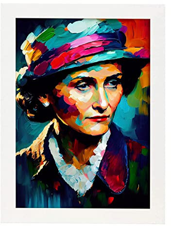 Nacnic Poster Coco Chanel in voller Farbe Fotostil. Cartoon-Illustrationen berühmter Persönlichkeiten der Geschichte. Innenarchitektur und Dekoration. A3 mit weißen Rahmen.