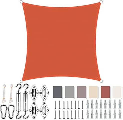 Aiyaoo Sonnensegel 3x3m Wasserdicht Quadrat im Viele Größe und Farben, mit Befestigungs Kit PES Polyester, Sonnenschutz 95% UV Schutz, Reißfest Wetterfest für Terrasse Garten- Orange