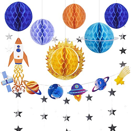 EASY JOY decorazione spaziale decorazione compleanno pianeta decorazione da appendere a nido d'ape banner ghirlanda stelle astronauti spaziali per compleanno di bambini ragazzi