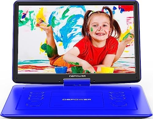 DBPOWER Lecteur DVD portable de 18 avec grand écran pivotant HD de 15,6, batterie rechargeable de 6 heures, prise en charge USB/carte SD/synchronisation TV/plusieurs formats de disque, haut-parleur