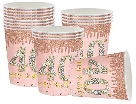 YAAVAAW Happy 40th Birthday Paper Cups Rose Gold,16Pcs Womens Birthday Party Cups Tableware,40th Birthday Decorations Cups for Womens,Lady,Her 40th Birthday Party Supplies Table Decorations