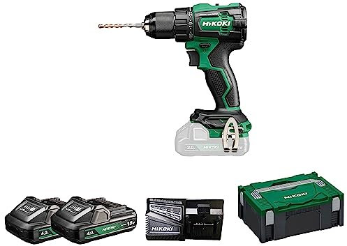 HIKOKI Akku Schlagbohrschrauber DV18DEW2Z, 13mm Metall-Schnellspannbohrfutter (18V 2x 4,0 Ah Li-ion Akku, Max. Festdrehmom. hart: 70 Nm, Brushless, Zubehör: im HSCII Koffer)