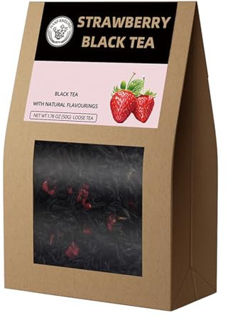 HANFANGLING Tè Nero alla Fragola,Tè in Foglie Sfuse,Promuove il Metabolismo,Mantiene la Pelle Sana,Unisce il Sapore Fruttato Della Fragola on L'aroma Del Tè Nero