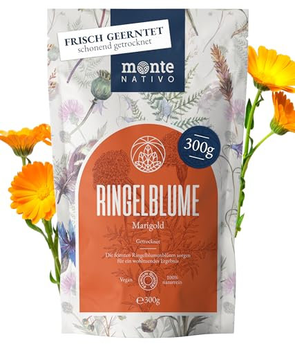 Ringelblumentee Monte Nativo (300g) - Ringelblumenblüten (Calendula Officinalis) für Ringelblumen Tee, Seifen, Lotionen - 100% natürlich und ohne Zusatzstoffe - Aromatischer Kräutertee