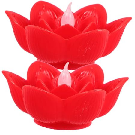 Housoutil 2 Piezas Led Rojo Batería Velas De Pilar Luz De Vela De Estilo Chino Luz De Vela Sin Vela De Pilar Limpiador a Vapor Velas Pilares Ventana De Navidad Velas De Navidad Loto