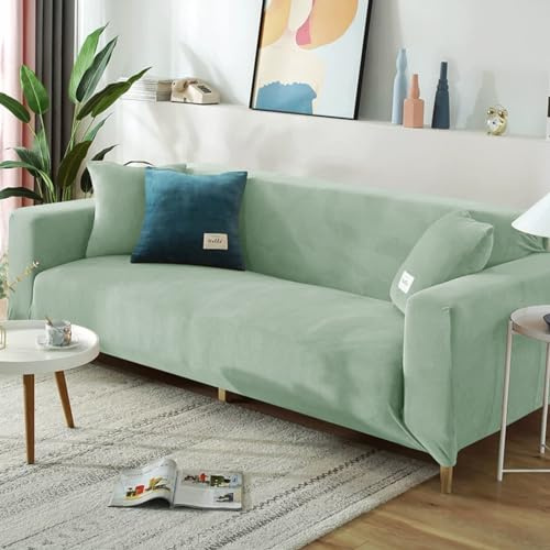 FANSU Sofabezug Stretch 1/2/3/4 Sitzer, Türkis Plüsch Elastische Antirutsch Couchbezug Waschbar Universal Weich Sofaüberwurf für Sofaüberwurf Möbelschutz (2-Seater,Avocado)