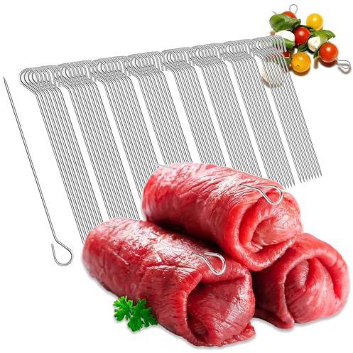 Robin Goods® 64x aiguilles à roulade en acier inoxydable - brochettes à viande de 11 cm de long, inoxydables, durables - brochettes dans un ensemble (64 pièces - aiguille)