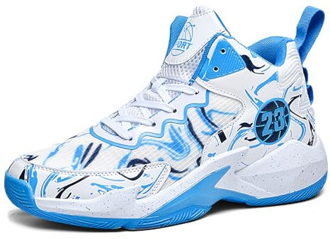 CHRRUXIN Herren Basketballschuhe No-Rutsch Atmungsaktive Outdoor Schuhe für Männer Mode Graffiti Training Schuhe in Blau, Größe 37 EU