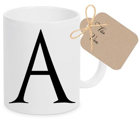 Manufaktur Liebevoll Tasse mit Buchstaben A-Z Tasse personalisiert Personalisierte Tasse Namenstasse Kaffeebecher personalisiert Frau Mann (Schwarzer Buchstabe)
