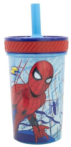 Stor Vaso de plástico antivuelco con Pajita de Silicona de Spiderman