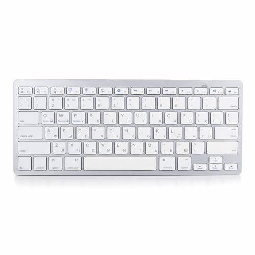 Plyisty Bilingual Language Keyboard, Wireless Bluetooth Keyboard, Multi Device Compact Keyboard for IOS, Android, Windows, Battery Operated, QWERTY Layout (Russian)